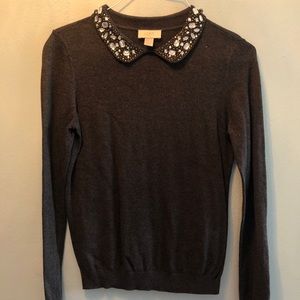 Grey sweater with jeweled collar